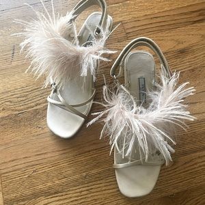 Prada champagne ostrich feather heels